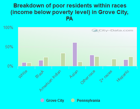 Breakdown of poor residents within races (income below poverty level) in Grove City, PA