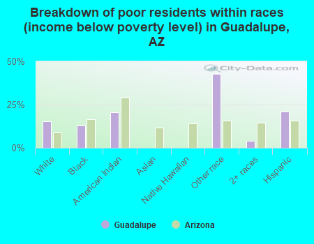 Breakdown of poor residents within races (income below poverty level) in Guadalupe, AZ