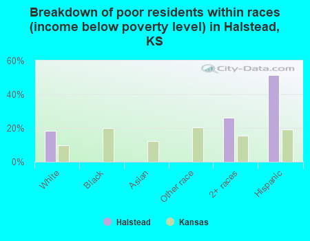 Breakdown of poor residents within races (income below poverty level) in Halstead, KS