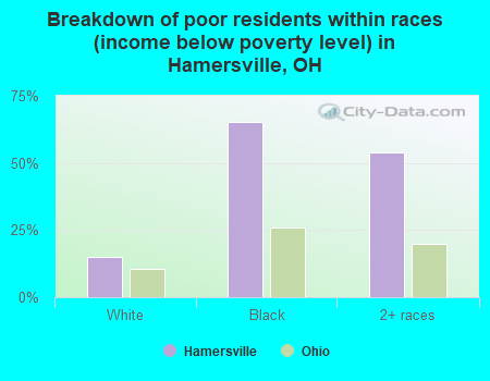 Breakdown of poor residents within races (income below poverty level) in Hamersville, OH