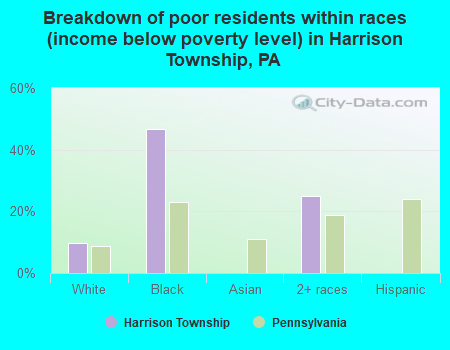 Breakdown of poor residents within races (income below poverty level) in Harrison Township, PA