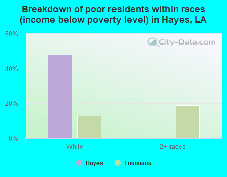 Breakdown of poor residents within races (income below poverty level) in Hayes, LA