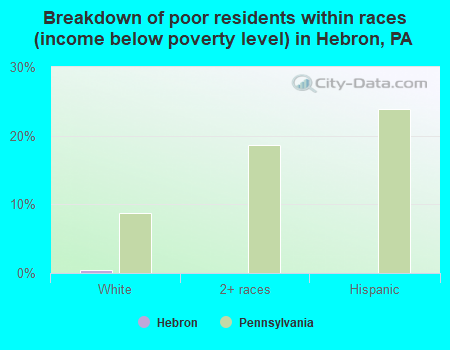 Breakdown of poor residents within races (income below poverty level) in Hebron, PA