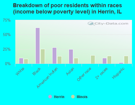 Breakdown of poor residents within races (income below poverty level) in Herrin, IL