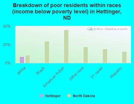 Breakdown of poor residents within races (income below poverty level) in Hettinger, ND