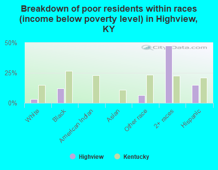 Breakdown of poor residents within races (income below poverty level) in Highview, KY
