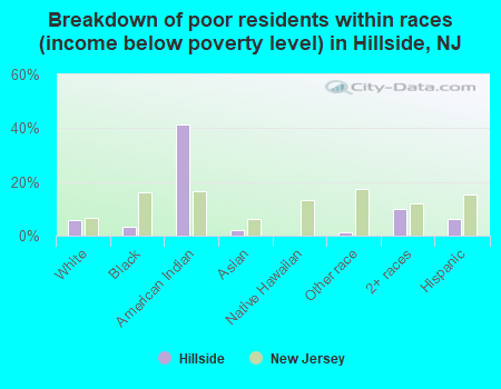 Breakdown of poor residents within races (income below poverty level) in Hillside, NJ