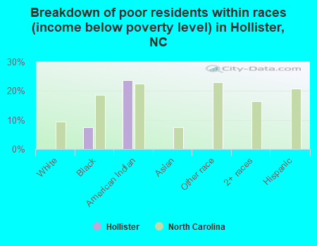 Breakdown of poor residents within races (income below poverty level) in Hollister, NC