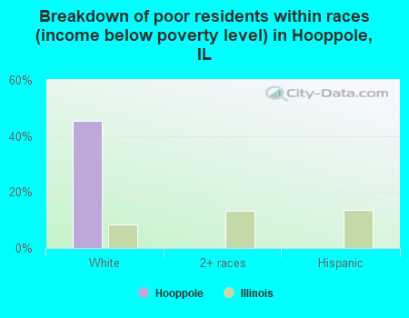Breakdown of poor residents within races (income below poverty level) in Hooppole, IL
