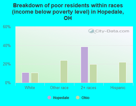 Breakdown of poor residents within races (income below poverty level) in Hopedale, OH