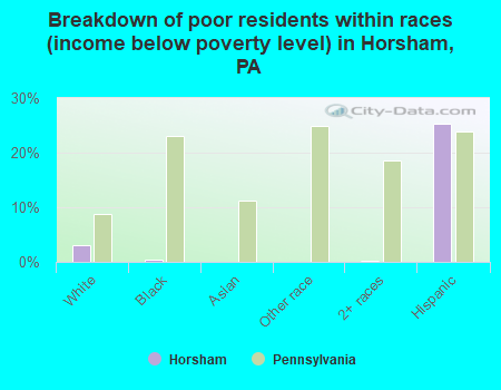 Breakdown of poor residents within races (income below poverty level) in Horsham, PA