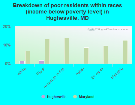 Breakdown of poor residents within races (income below poverty level) in Hughesville, MD