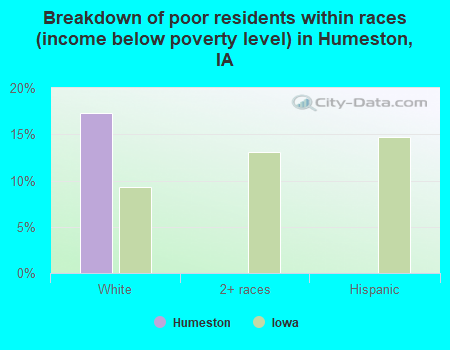 Breakdown of poor residents within races (income below poverty level) in Humeston, IA