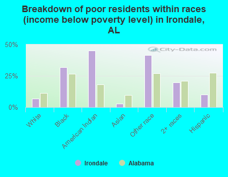 Breakdown of poor residents within races (income below poverty level) in Irondale, AL