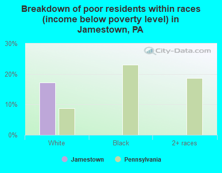 Breakdown of poor residents within races (income below poverty level) in Jamestown, PA