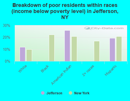 Breakdown of poor residents within races (income below poverty level) in Jefferson, NY