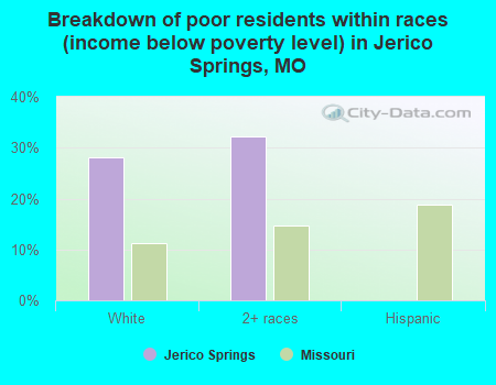 Breakdown of poor residents within races (income below poverty level) in Jerico Springs, MO