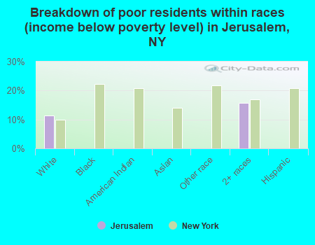 Breakdown of poor residents within races (income below poverty level) in Jerusalem, NY