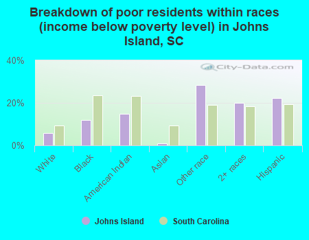 Breakdown of poor residents within races (income below poverty level) in Johns Island, SC