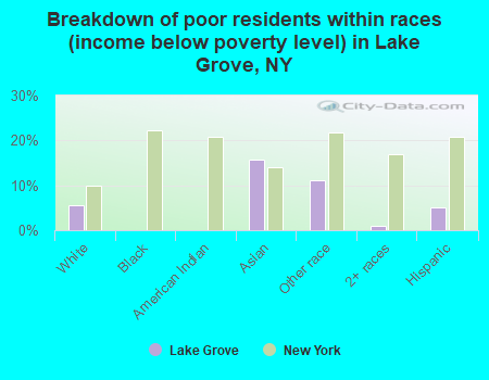 Breakdown of poor residents within races (income below poverty level) in Lake Grove, NY