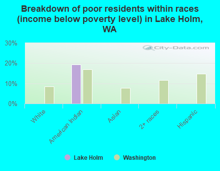 Breakdown of poor residents within races (income below poverty level) in Lake Holm, WA