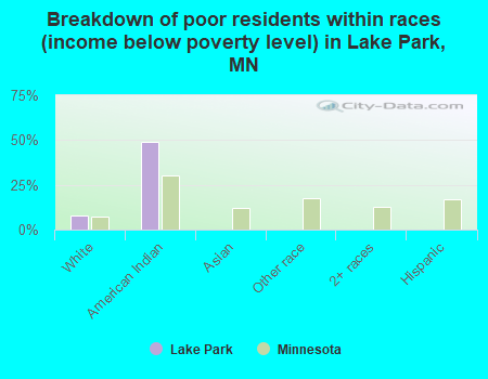 Breakdown of poor residents within races (income below poverty level) in Lake Park, MN