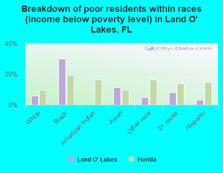 Breakdown of poor residents within races (income below poverty level) in Land O' Lakes, FL