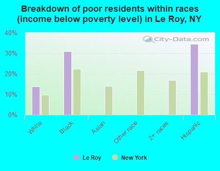 Breakdown of poor residents within races (income below poverty level) in Le Roy, NY