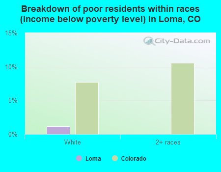 Breakdown of poor residents within races (income below poverty level) in Loma, CO