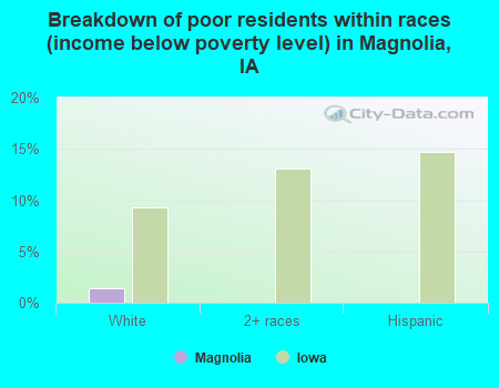 Breakdown of poor residents within races (income below poverty level) in Magnolia, IA