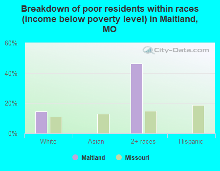 Breakdown of poor residents within races (income below poverty level) in Maitland, MO
