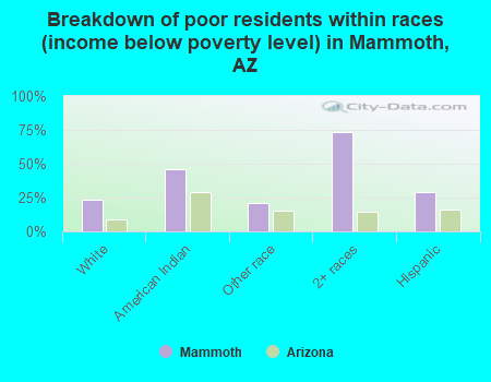 Breakdown of poor residents within races (income below poverty level) in Mammoth, AZ