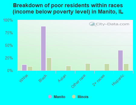 Breakdown of poor residents within races (income below poverty level) in Manito, IL