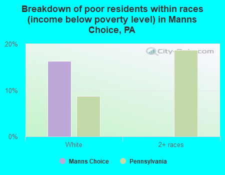 Breakdown of poor residents within races (income below poverty level) in Manns Choice, PA