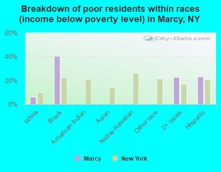 Breakdown of poor residents within races (income below poverty level) in Marcy, NY