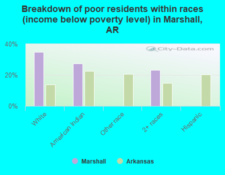 Breakdown of poor residents within races (income below poverty level) in Marshall, AR