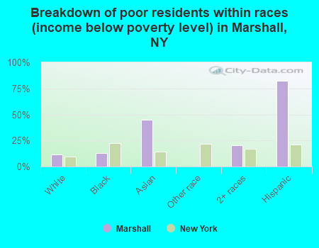 Breakdown of poor residents within races (income below poverty level) in Marshall, NY