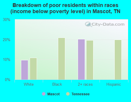 Breakdown of poor residents within races (income below poverty level) in Mascot, TN