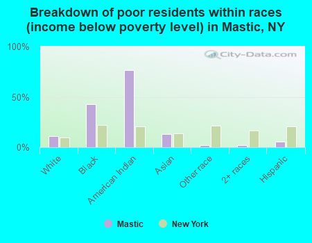 Breakdown of poor residents within races (income below poverty level) in Mastic, NY