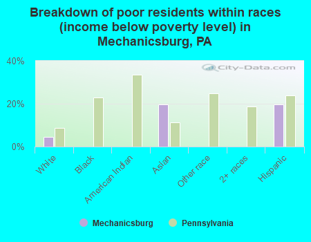 Breakdown of poor residents within races (income below poverty level) in Mechanicsburg, PA