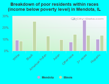 Breakdown of poor residents within races (income below poverty level) in Mendota, IL