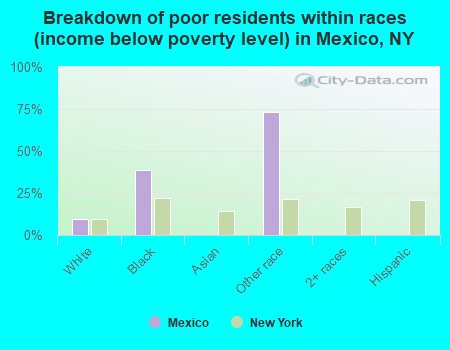 Breakdown of poor residents within races (income below poverty level) in Mexico, NY