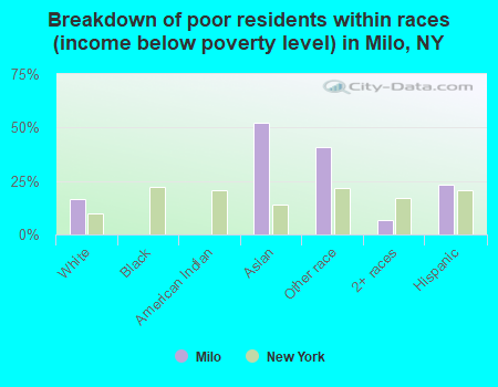 Breakdown of poor residents within races (income below poverty level) in Milo, NY