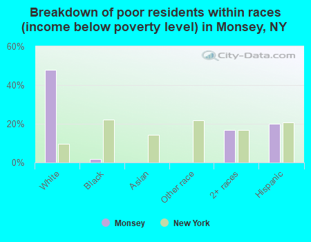 Breakdown of poor residents within races (income below poverty level) in Monsey, NY