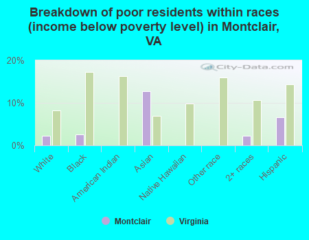 Breakdown of poor residents within races (income below poverty level) in Montclair, VA