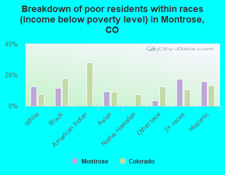 Breakdown of poor residents within races (income below poverty level) in Montrose, CO