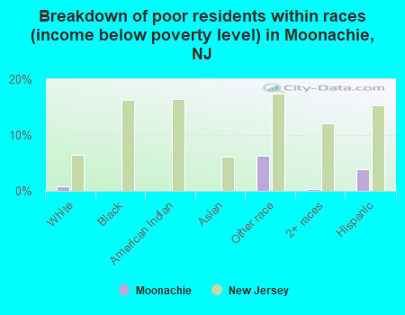 Breakdown of poor residents within races (income below poverty level) in Moonachie, NJ