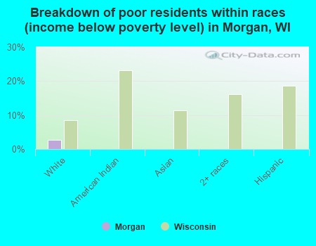 Breakdown of poor residents within races (income below poverty level) in Morgan, WI