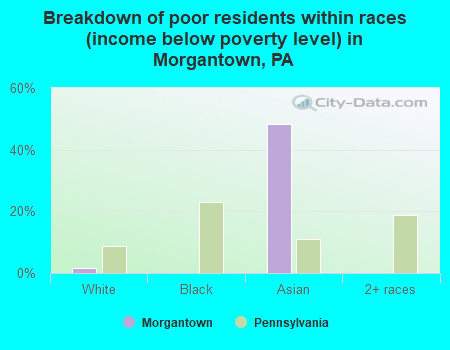 Breakdown of poor residents within races (income below poverty level) in Morgantown, PA