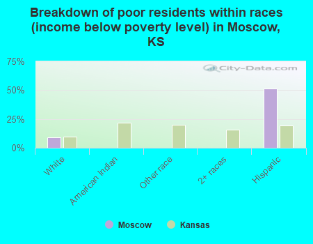 Breakdown of poor residents within races (income below poverty level) in Moscow, KS
